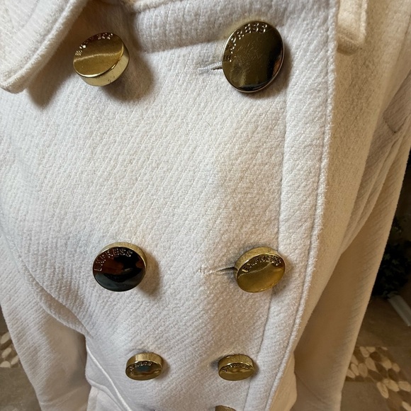 Express Classic Double-Breasted Textured White Peacoat - Picture 6 of 12